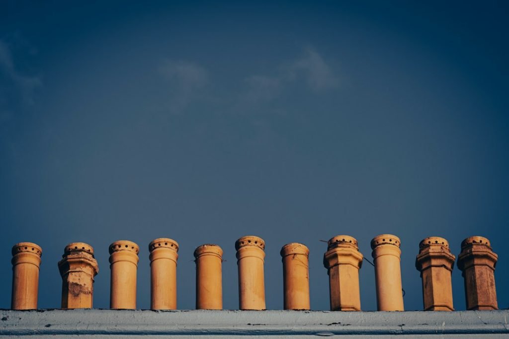 A line up of chimneys on the harborside in Portpatrick