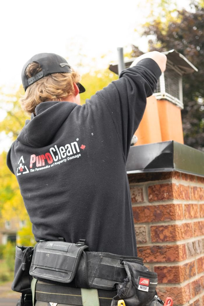 about-02 A technician from PuroClean cleans a chimney as part of property restoration services.